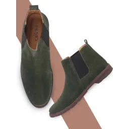 Fausto Men's Green Chelsea Boots