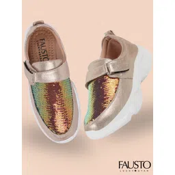 FAUSTO Woman Gold-Toned PU Slip-On Sneakers