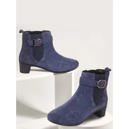 FAUSTO Women Buckled Block Heeled Chelsea Boots