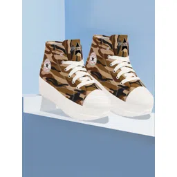 FAUSTO Women Camouflage Printed Canvas Round Toe Lightweight Sneakers