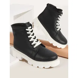 FAUSTO Women Mid Top Platform Heeled Chunky Boots