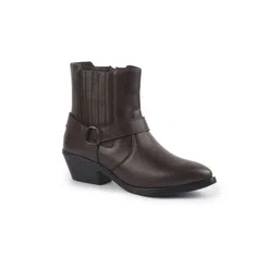 FAUSTO Women Mid Top Side Zipper Block-Heeled Chelsea Boots