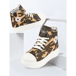 FAUSTO Women Printed Mid-Top Lightweight Canvas Sneakers
