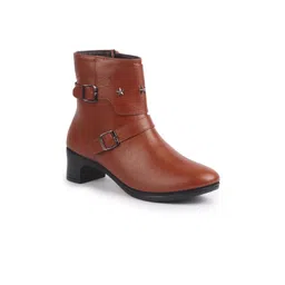 FAUSTO Women Side Zipper Flared Heel Chelsea Boots