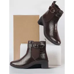 FAUSTO Women Textured Block-Heeled Chelsea Boots