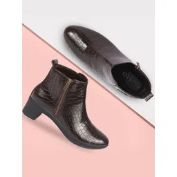 FAUSTO Women Textured Block Heeled Regular Boots