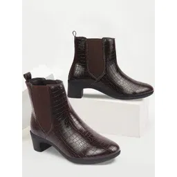 FAUSTO Women Textured Heeled Chelsea Boots