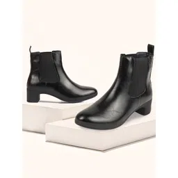 FAUSTO Women Textured Mid-Top Chelsea Boots