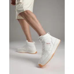 FCUK Men Brand Logo Printed Textured Mid-top Sneakers