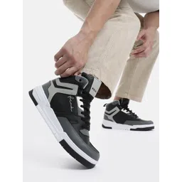 FCUK Men Colourblocked Mid-Top Sneakers with Perforated Detail