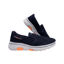 FEET FIRST Men Navy Blue & White Leather Slip-On Sneakers
