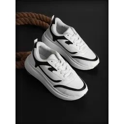 FEET RUNNER Women White & Black Colourblocked PU Sneakers