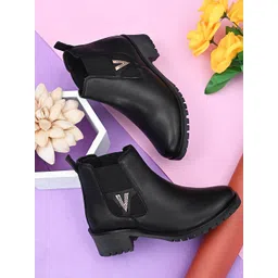 Fentacia Women Black Casual Block-Heeled Chelsea Boots