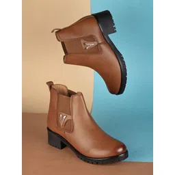 Fentacia Women Block-Heeled Mid-Top Chelsea Boots