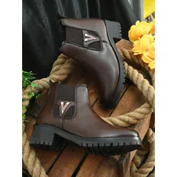 Fentacia Women Brown Casual Block-Heeled Chelsea Boots