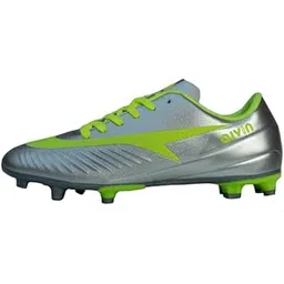 Ferro Football Shoes | Lightweight PU Synthetic Upper | Reinforced TPU Bladed Outsole | Cushioned Inner Lining | Stitchless Construction | Premium Silver Neon Green Design | Firm Ground Soccer Studs