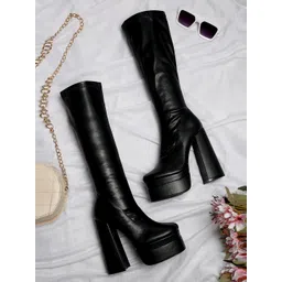 Flat n Heels Women High-Top Block Heeled Chunky Boots