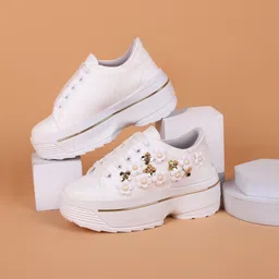 Floral Design Platform Sneakers for Women, Chunky Sole, Fashion Party Shoes Sneakers For Women