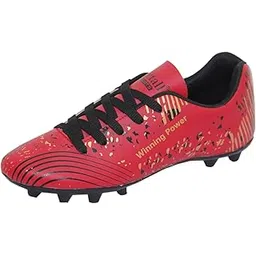 Football Shoes, Red PU, Water Resistant, Breathable, Lightweight, Flexible Outsole, Lace-Up, Unisex Adult Sports Footwear