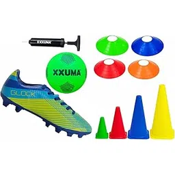 Football Training Combo Pack with Shoes, Practice Cones, Saucer Cones, Home Play Football and Air Pump for Sports