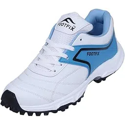 FOOTFIX Cricket Shoes, Men's Cricket Shoes, Best Player Pu White Blue Cricket Shoes