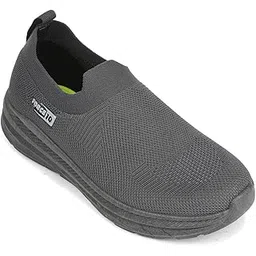 Force 10 MATCHER-7E Non-Lacing Sports Walking Shoes for Men - Black & Dark Grey | Comfortable and Durable | Suitable for Slip-On Gym, Jogging and Outdoor Shoes for Gents | Cushioned Footbed