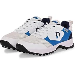 Force 2 Rubber Stud Cricket Shoes – White/Navy Blue | Lightweight All-Round Cricket Footwear with Superior Grip, Comfort, and Durability for Practice & Matches