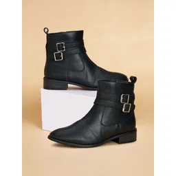 Forever Glam by Pantaloons Women PU Round Toe Winter Boots With Buckle