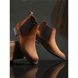 FOXYFOOT Men Round Toe Block Heel Chelsea Boots