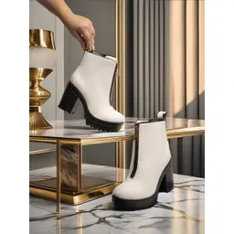 FRANINO PARIS Women Block Heel Round Toe Front Chain Boots