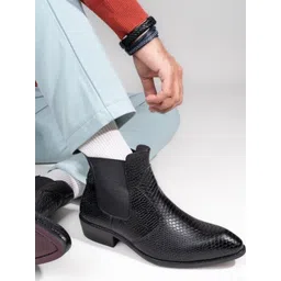 FRANKROMELLO Men Textured Block-Heeled Chelsea Boots