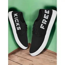Free Kicks Men Black Canvas Marking Running Sports Shoes