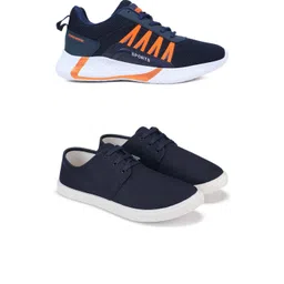 Free Kicks Men Navy Blue Mesh Marking Running Sports Shoes