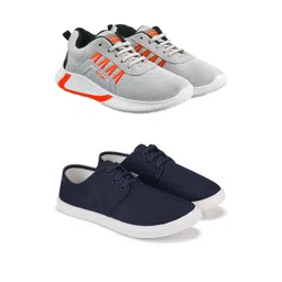 Free Kicks Men Navy Blue Mesh Marking Running Sports Shoes