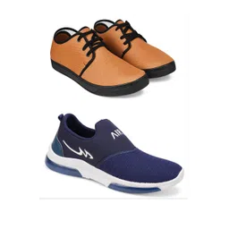 Free Kicks Men Navy Blue Mesh Marking Running Sports Shoes