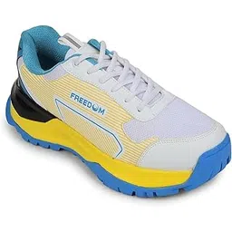 Freedom Striker-1 Sports Lace-Up Cricket Shoes for Men - Orange & Yellow | Lightweight and Comfortable | Suitable for Table Tennis, Volleyball, Squash and All Indoor/Outdoor Court