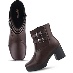 FROH FEET Trendy Ankle Boots with Zipper Closer, Chunky Heel for Women & Girls