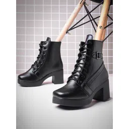 Froh Feet Women Round Toe Laced Up Ankle Boots with Side Buckle