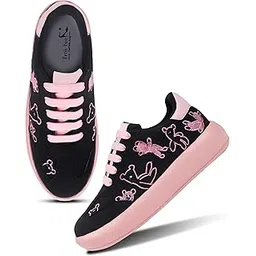 Froh Feet Women’s Casual Sneakers | Cute Teddy Bear Embroidered Lace-Up Shoes with Chunky Sole