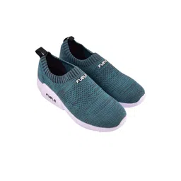 FUEL Women Green & White Textured Slip-On Mesh Sneakers With PVC Sole