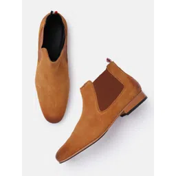 GABICCI Men Tan Leather Flat Chelsea Boots