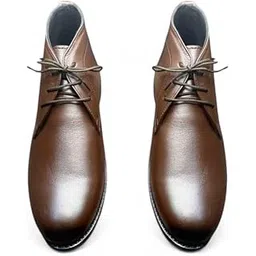 Genuine Brown Leather Chukka Boot For Men - Handmade Stylish Formal High Ankle Lace Up Shoes - Perfect For Wedding & Office