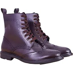 Genuine Brown Leather Wingtip Brogue Boot - Handmade Premium High Ankle Shoes For Men