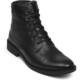 Genuine Leather Formal Black Casual Boots for Men ZA-5200 | High ankle shoes with anti-slip technology and memory cushion insole | Lace-up boots for formal and casual footwear