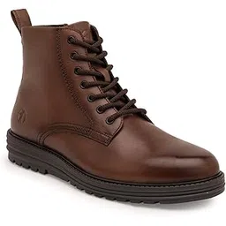 Genuine Leather Men’s Lace-Up Boots with Zipper | Stylish Ankle Boots with Cushioned Insole, Flexible Wedge Sole & Breathable Lining