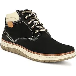 Genuine Leather Sneakers Shoes for Men | Comfortable & Lightweight | Stylish & Anti-Skid | Waterproof | TPR Sole Material | Textured Heels | Regular Use | Ideal for Casual Outings | Black