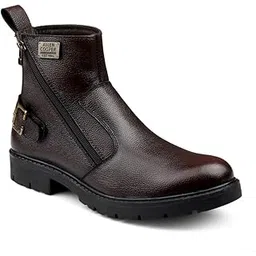 Genuine Premium Leather Luxury High-Top Ankle Boots For Men-Brown-1 Pair