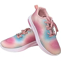 Girls' Tie-Dye Mesh Sneakers, Pink and Blue, Lace-Up,