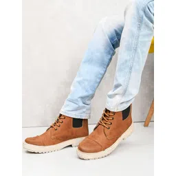 glitchez Men Casual Block-Heeled Chelsea Boots