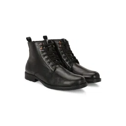 glitchez Men Leather Round Toe Lace-Ups Regular Boots